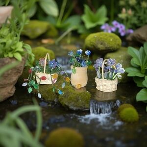 Forever Flowers Handcrafted Trio Bouquet Magnetic Mini Beaded Plants